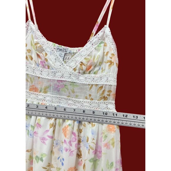Rue 21 - Women's Summer Sleeveless High Low Hem Ruffle Floral Dress - White -XXS - Picture 3 of 16